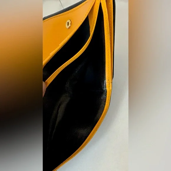 YSL Yves Saint Laurent Embossed  Black /Yellow Leather Compact Wallet - Picture 6 of 9